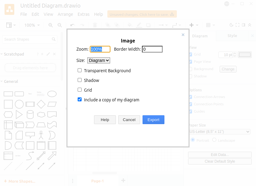 Choosing export options